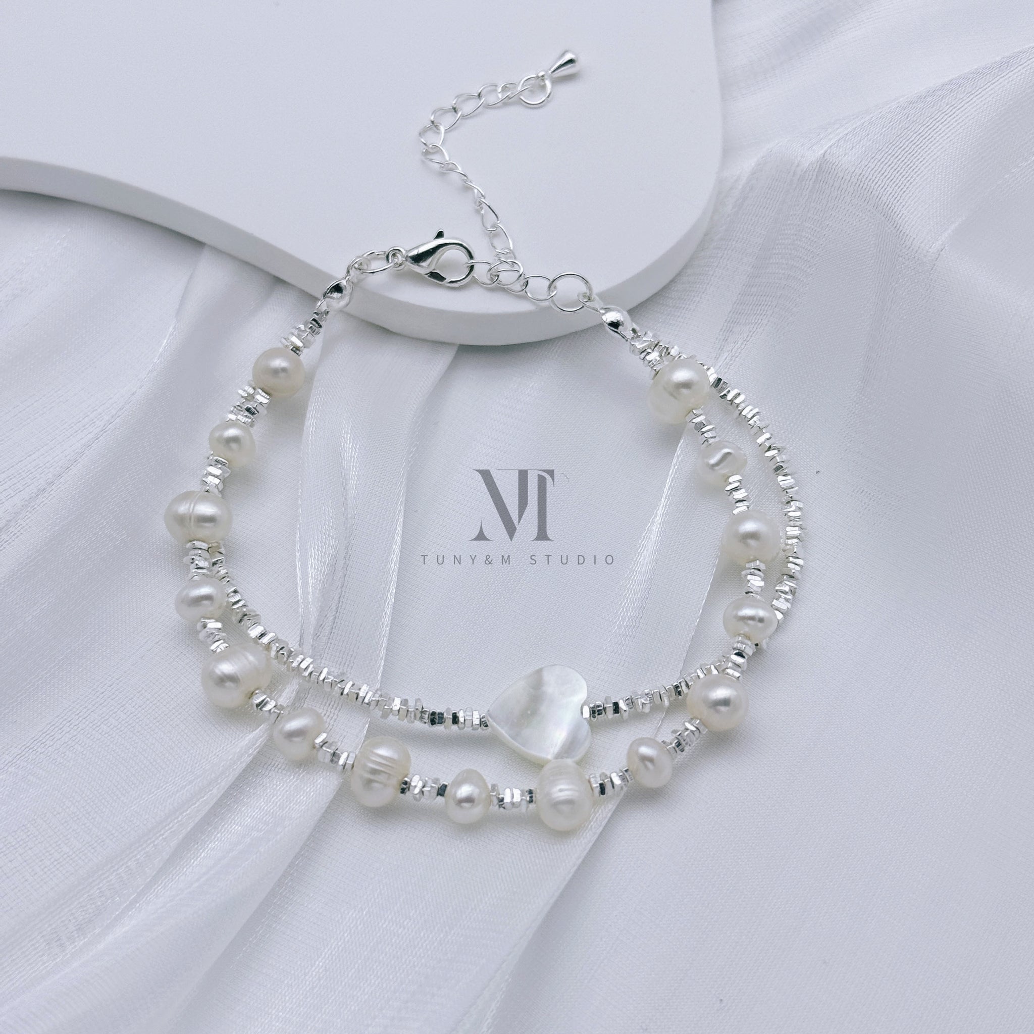 T&M [T01] Original Handmade s925 Silver & Pearl Bracelet