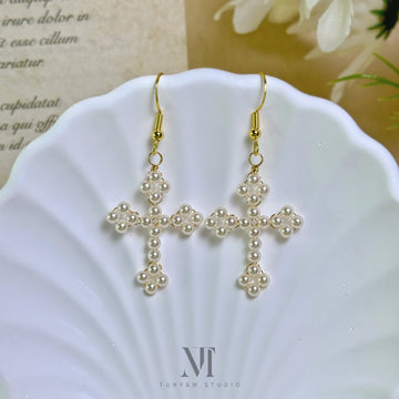 T&M [ER02] Pearl Cross Earrings