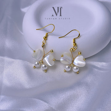 T&M [ER03] Heart Wings Butterfly Pearl Earrings