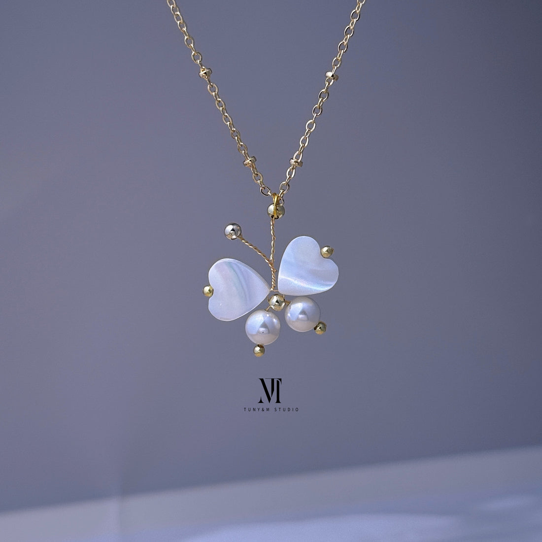 T&M [N02] Heart Wings Butterfly Pearl Necklace